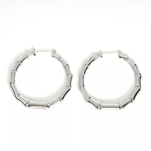 European and American Hyperbole Silver Co Hoop Round Bamboo pattern Earrings - Picture 3 of 3